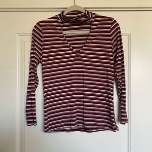 Plus Burgundy/ White Striped longsleeve shirt